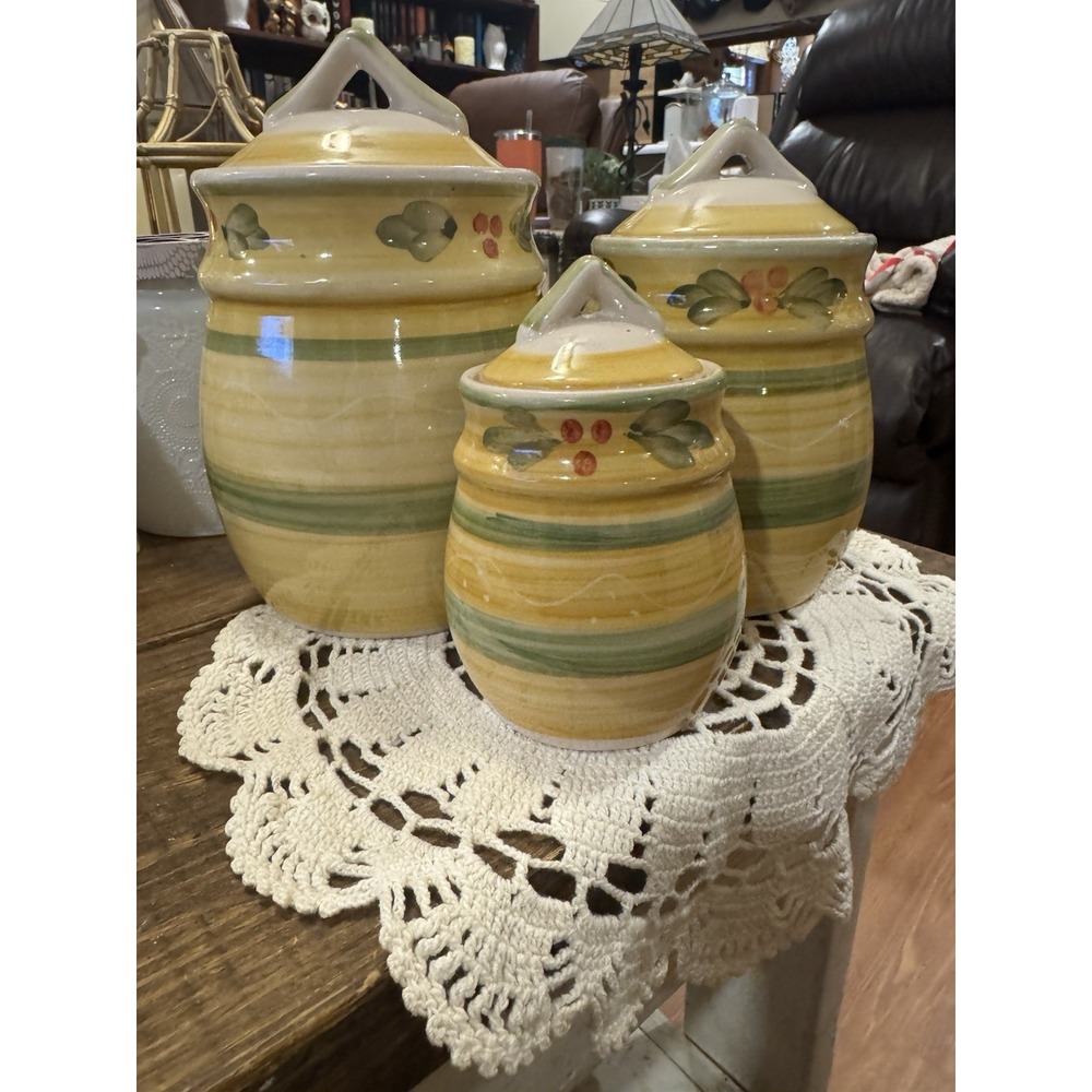 Tabletops Gallery Country Berry Ceramic Canister Set, 3, Microwave & Dishwasher…